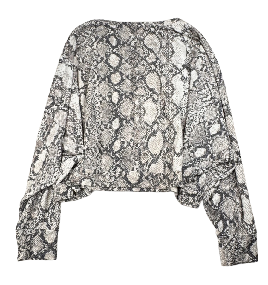Express Snakeskin Print Dolman Crop Sweatshirt, Black & White & Gray| Size: XL