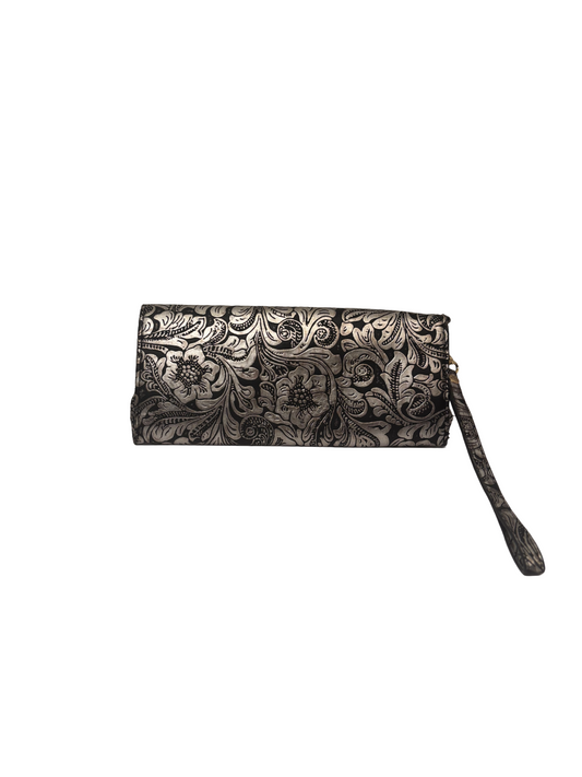 Floral Black and Silver Wristlet