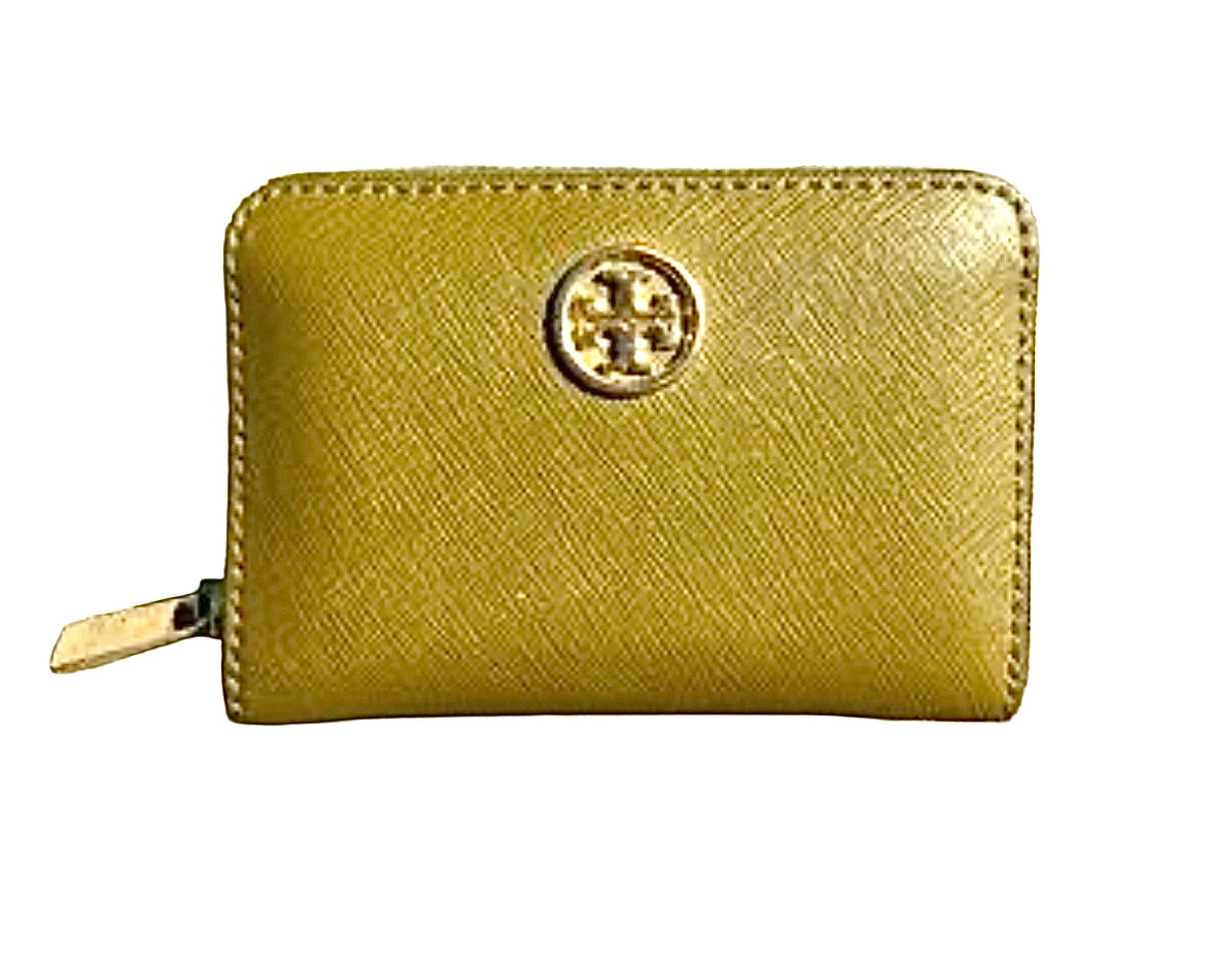 Wallets: Tory Burch Safiano Leather Coin Wallet|Olive Green