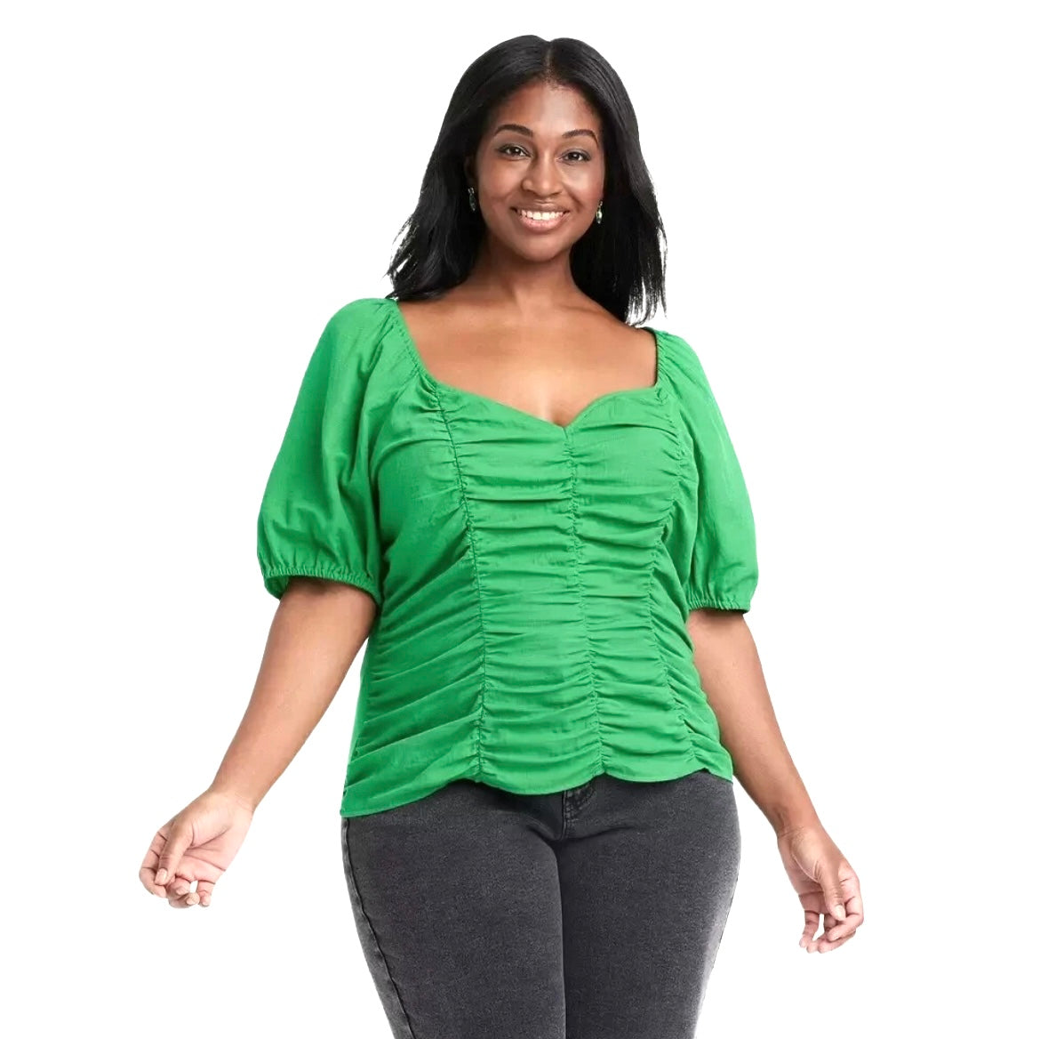 Ava & Viv Ruched Front Smock Back Top|Size: XXL