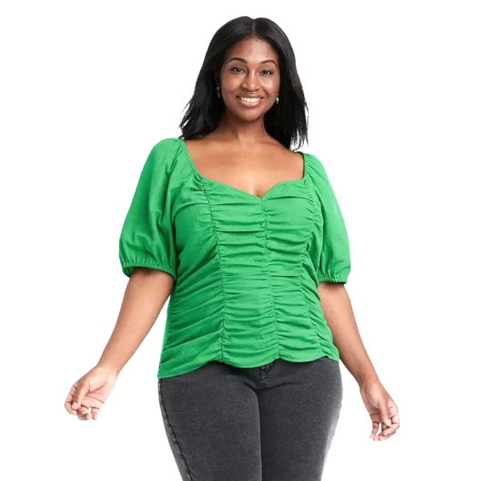 Ava & Viv Ruched Front Smock Back Top|Size: XXL