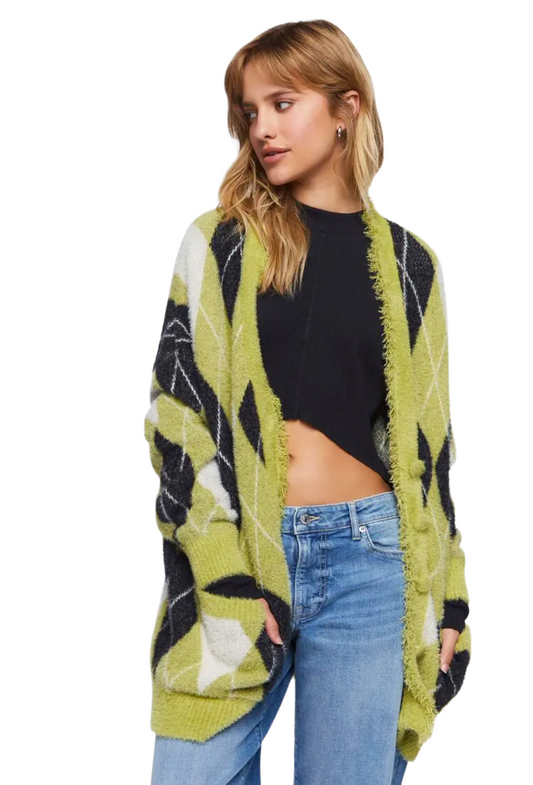 Forever 21 Fuzzy Argyle Cardigan Sweater|Size: 0X