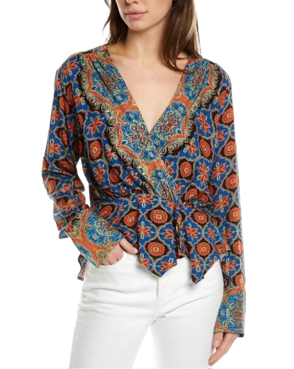 Free People Long Sleeve Viscose Blouse|Size: XL