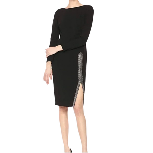 Calvin Klein Sheath with embellished Slit Dress|Black|Size: 16