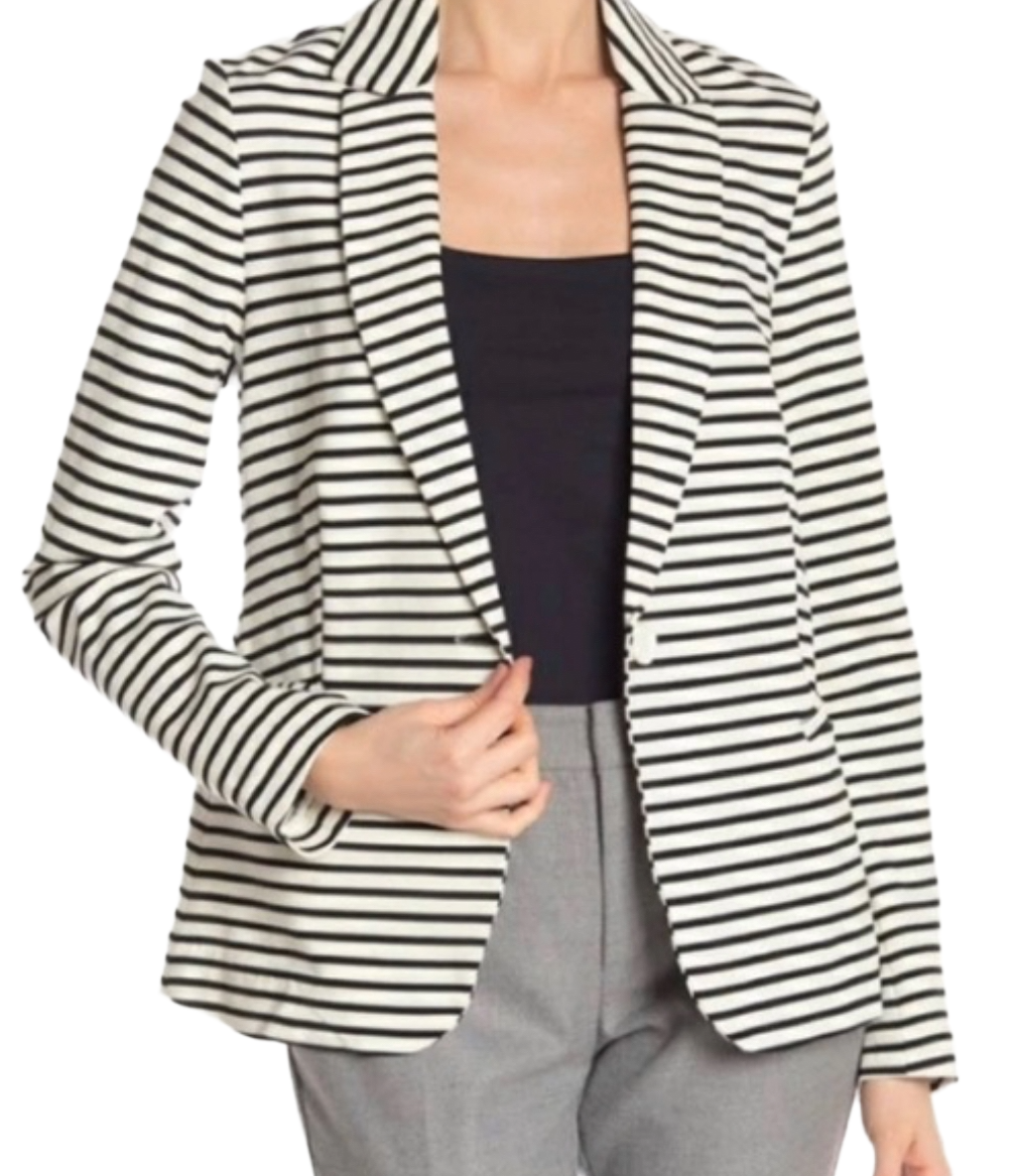 Philosophy Striped Cotton Blazer| Size: Medium, Black & White