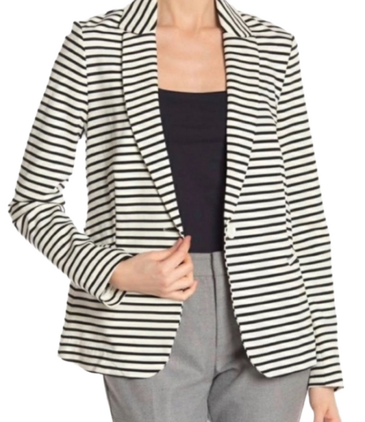 Philosophy Striped Cotton Blazer| Size: Medium, Black & White