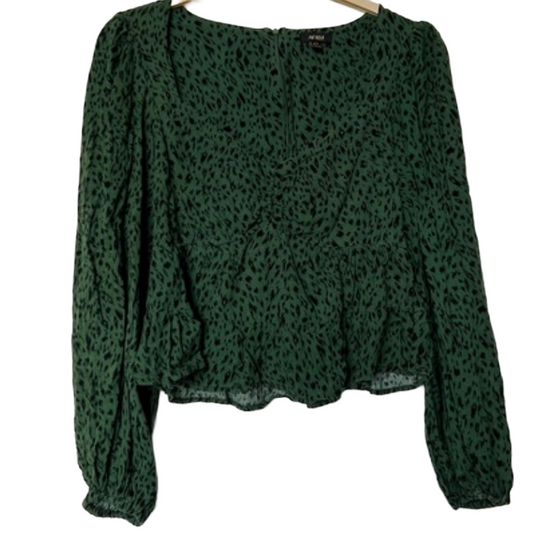 AFRM Cheetah Print Blouse| Black & Green| Size: Large| New w/tags