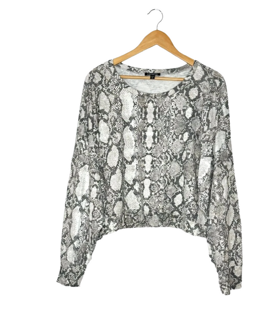 Express Snakeskin Print Dolman Crop Sweatshirt, Black & White & Gray| Size: XL